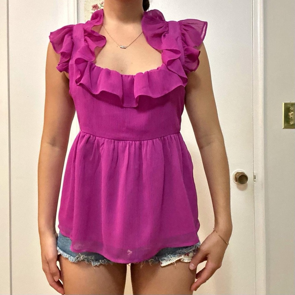 Banana Republic Pink Ruffle Top Size Small - Picture 4 of 7